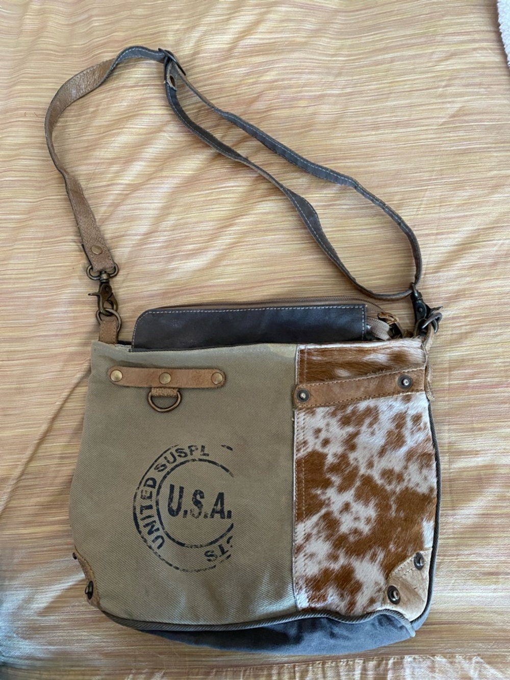 Myra Bag Canvas & Hairhide Crossbody - Tan, Brown, White